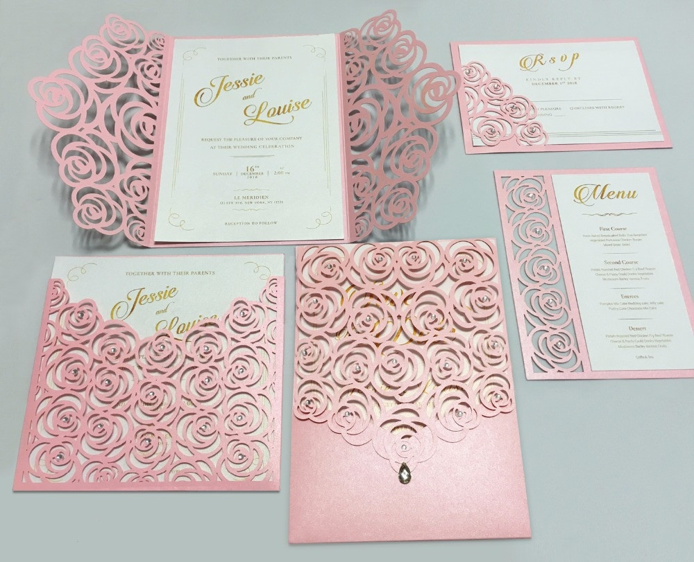 Printing Wedding Invitations
 Pink Rose Wedding Invitations Romantic Invitation Cards