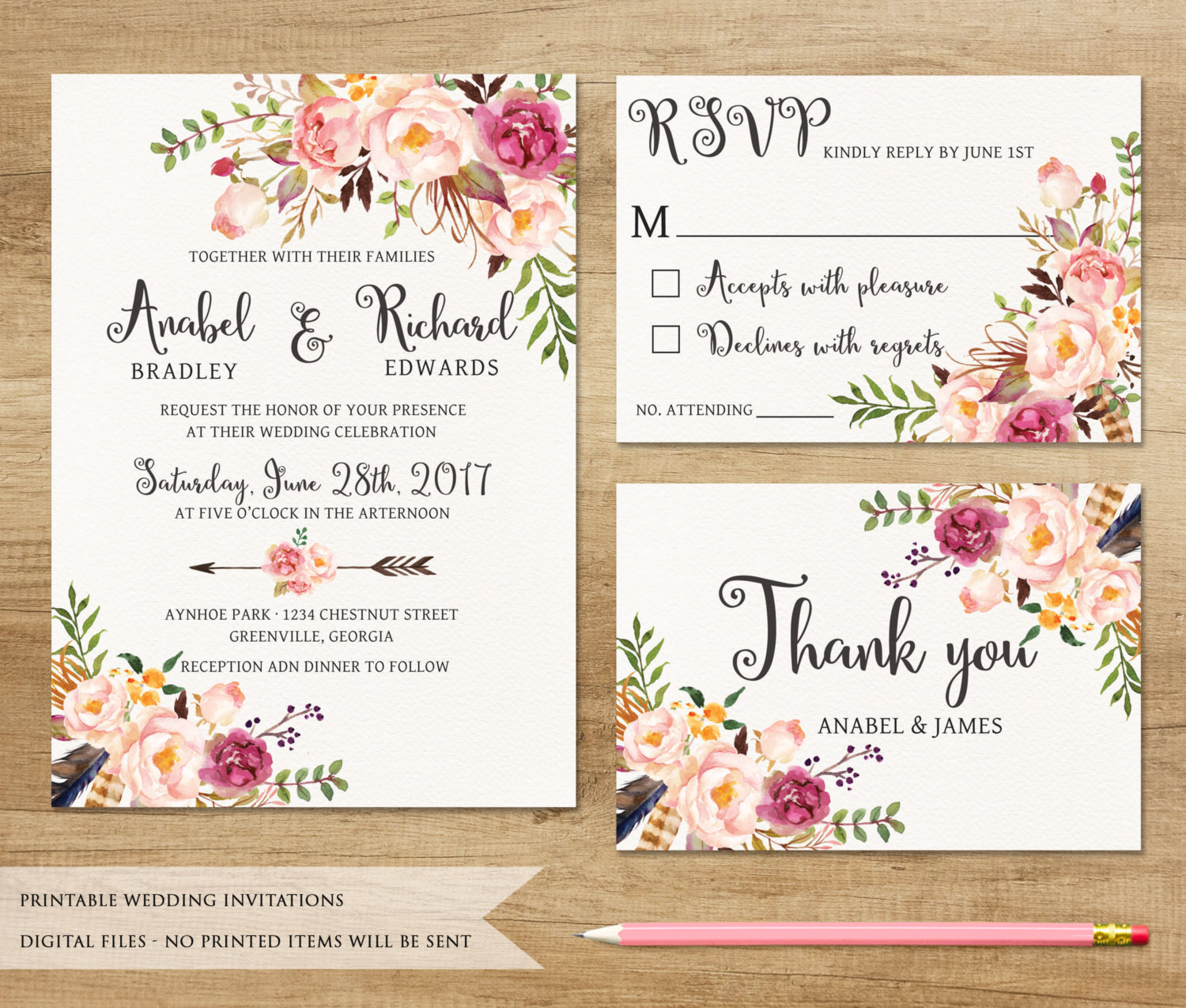 Printing Wedding Invitations
 Floral Wedding Invitation Printable Wedding Invitation