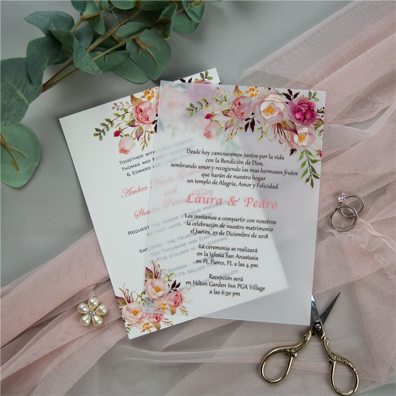 Printing Wedding Invitations
 exquisite pink floral uv printing wedding invitations on