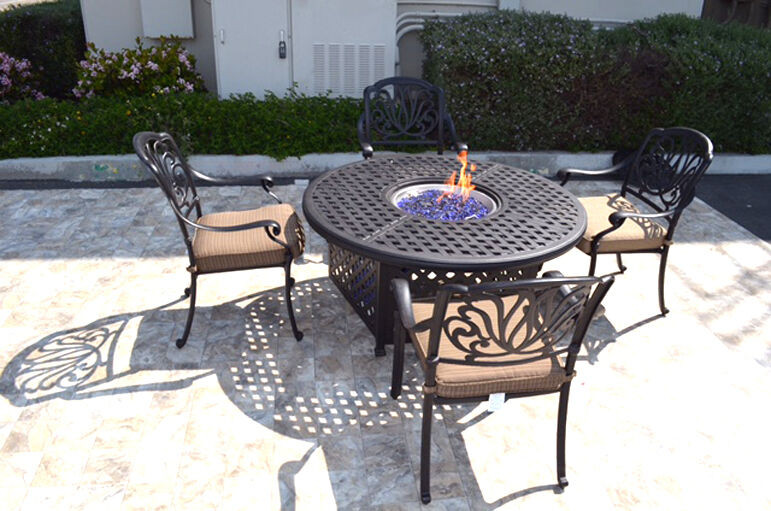 Propane Fire Pit Table Set
 Outdoor Patio Furniture Set 5Pc Propane Gas Fire Pit Table