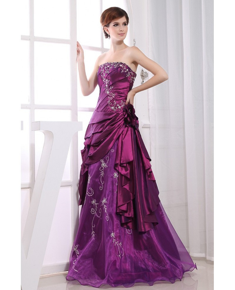 Purple Wedding Gown
 Purple Ball gown Strapless Floor length Satin Tulle