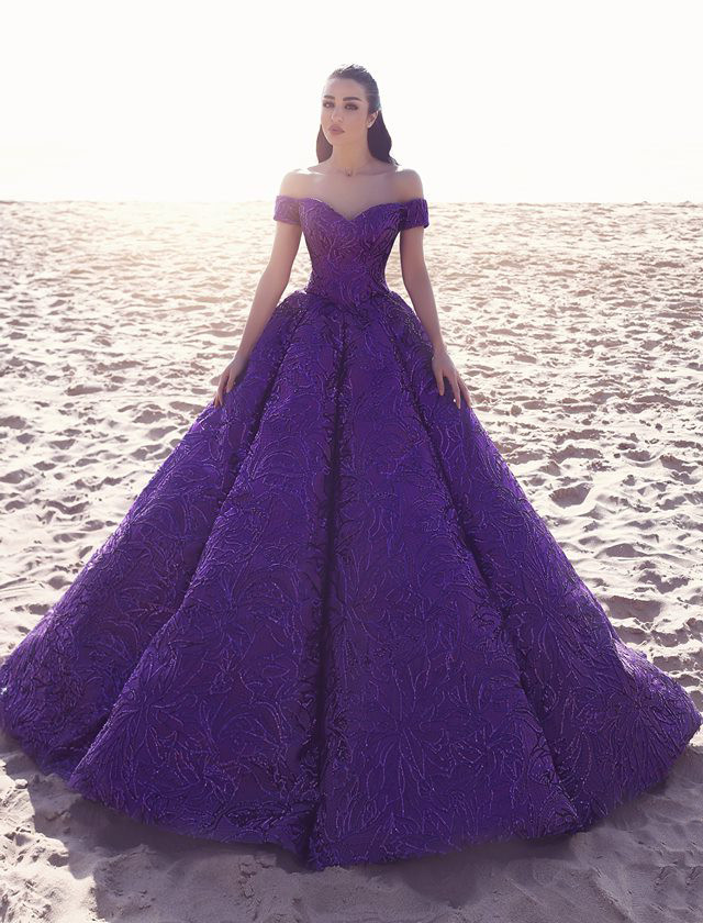 Purple Wedding Gown
 Luxurious Purple Wedding Dress Bridal Gown f Shoulder