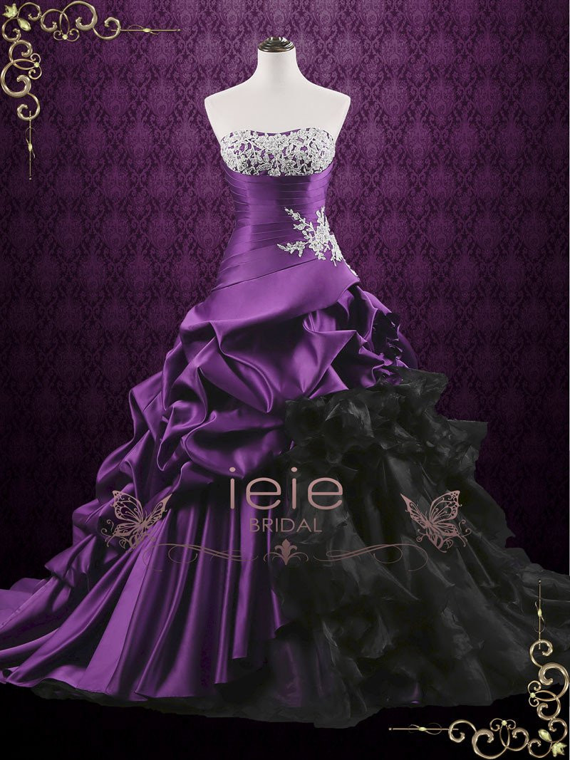 Purple Wedding Gown
 Unique Purple Lace Ball Gown Wedding Dress with Ruffles