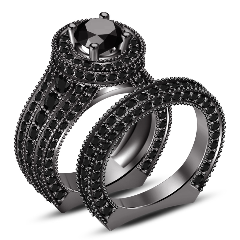 Real Black Diamond Engagement Rings
 2 5CT Real Diamond Round Cut Black Rhodium Finish 925