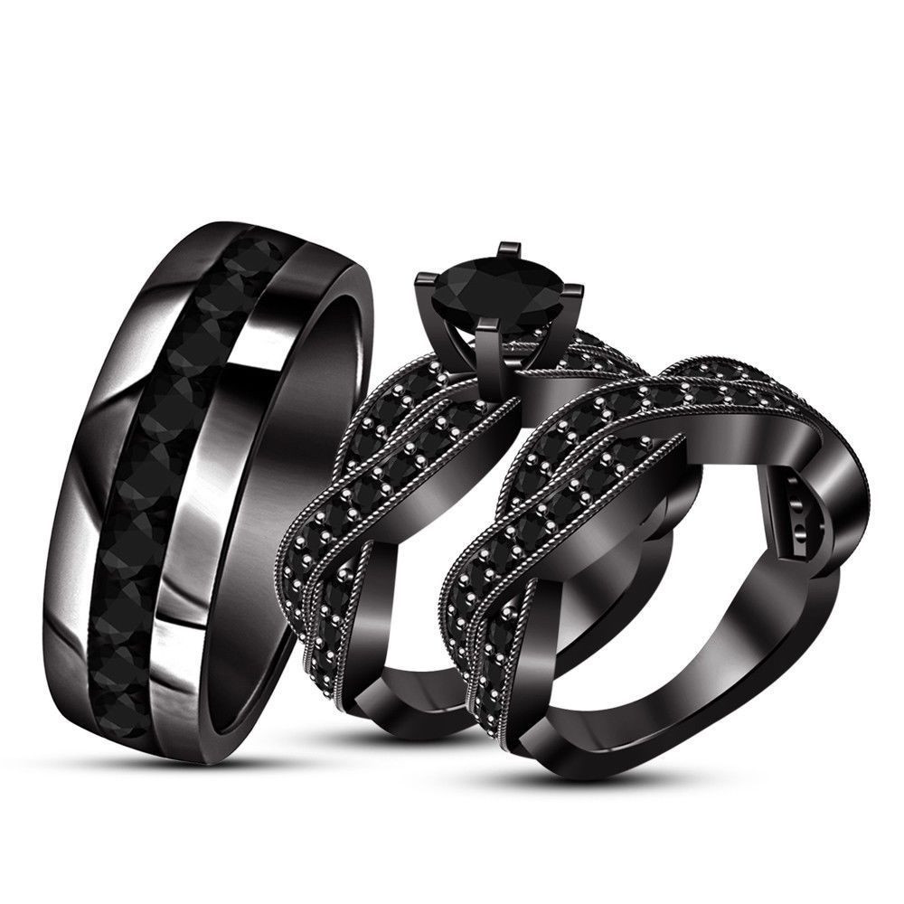 Real Black Diamond Engagement Rings
 14K Black Gold Over Real Black Diamond Engagement Bridal