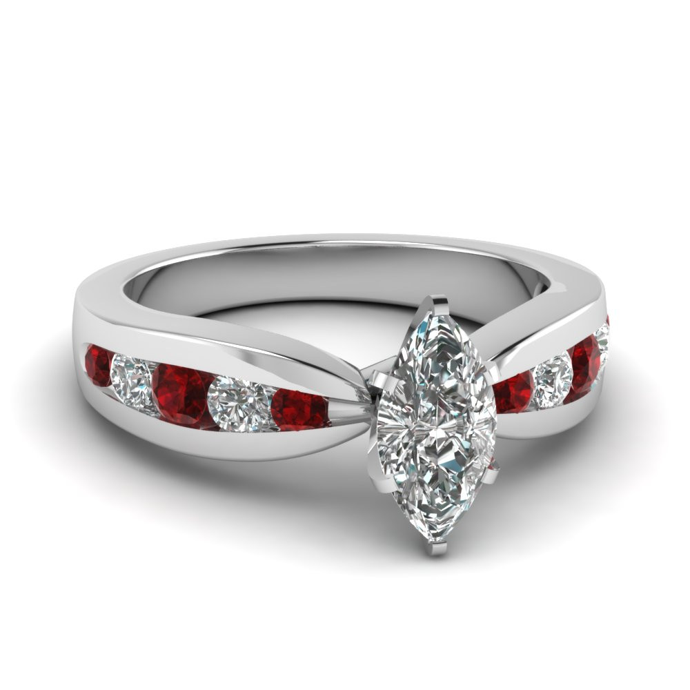 Red Diamond Engagement Ring
 Tapered Channel Set Marquise Diamond Engagement Ring With