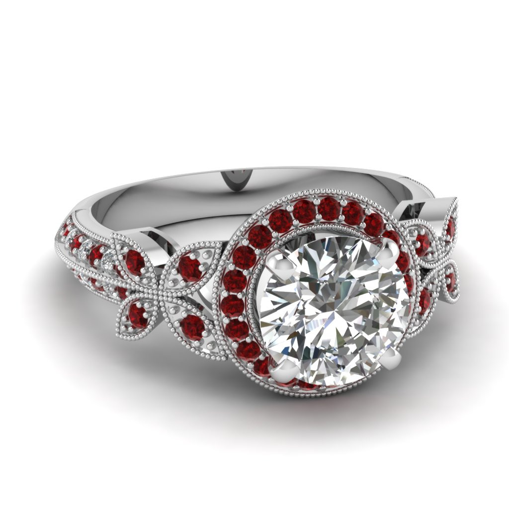 Red Diamond Engagement Ring
 White Gold Round White Diamond Engagement Wedding Ring Red