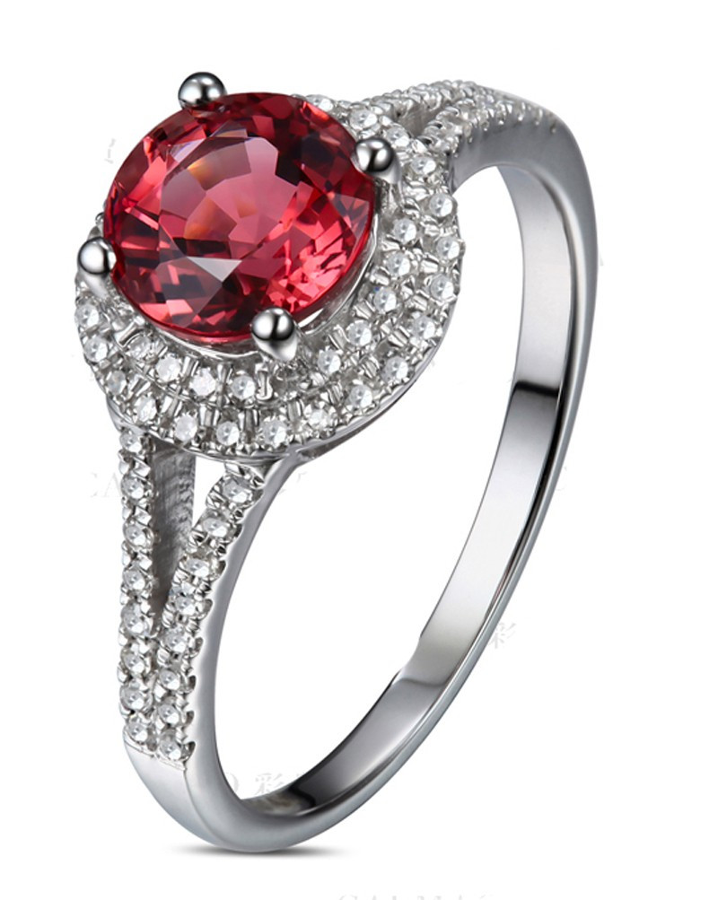 Red Diamond Engagement Ring
 1 Carat Round cut Red Ruby and Diamond Halo Engagement