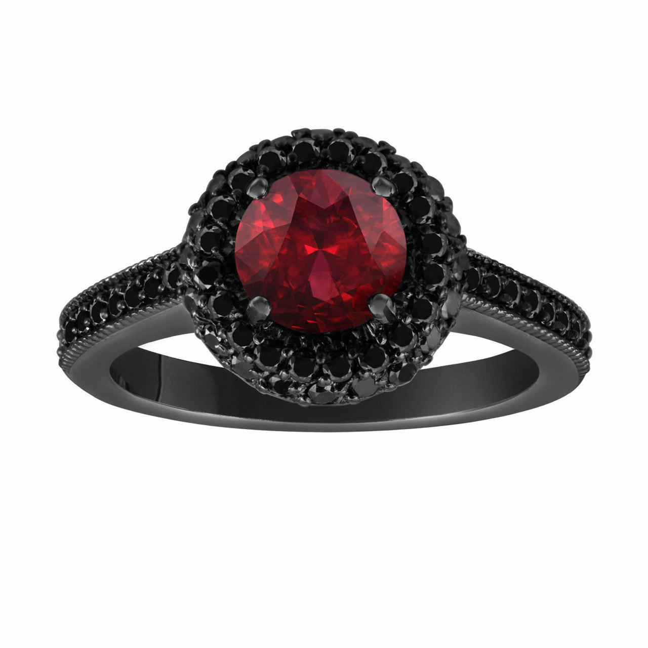 Red Diamond Engagement Ring
 Red Garnet & Fancy Black Diamond Engagement Ring Vintage