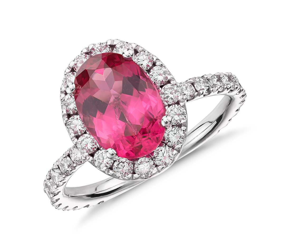 Red Diamond Engagement Ring
 Red Spinel and Micropavé Halo Diamond Ring in 18k White