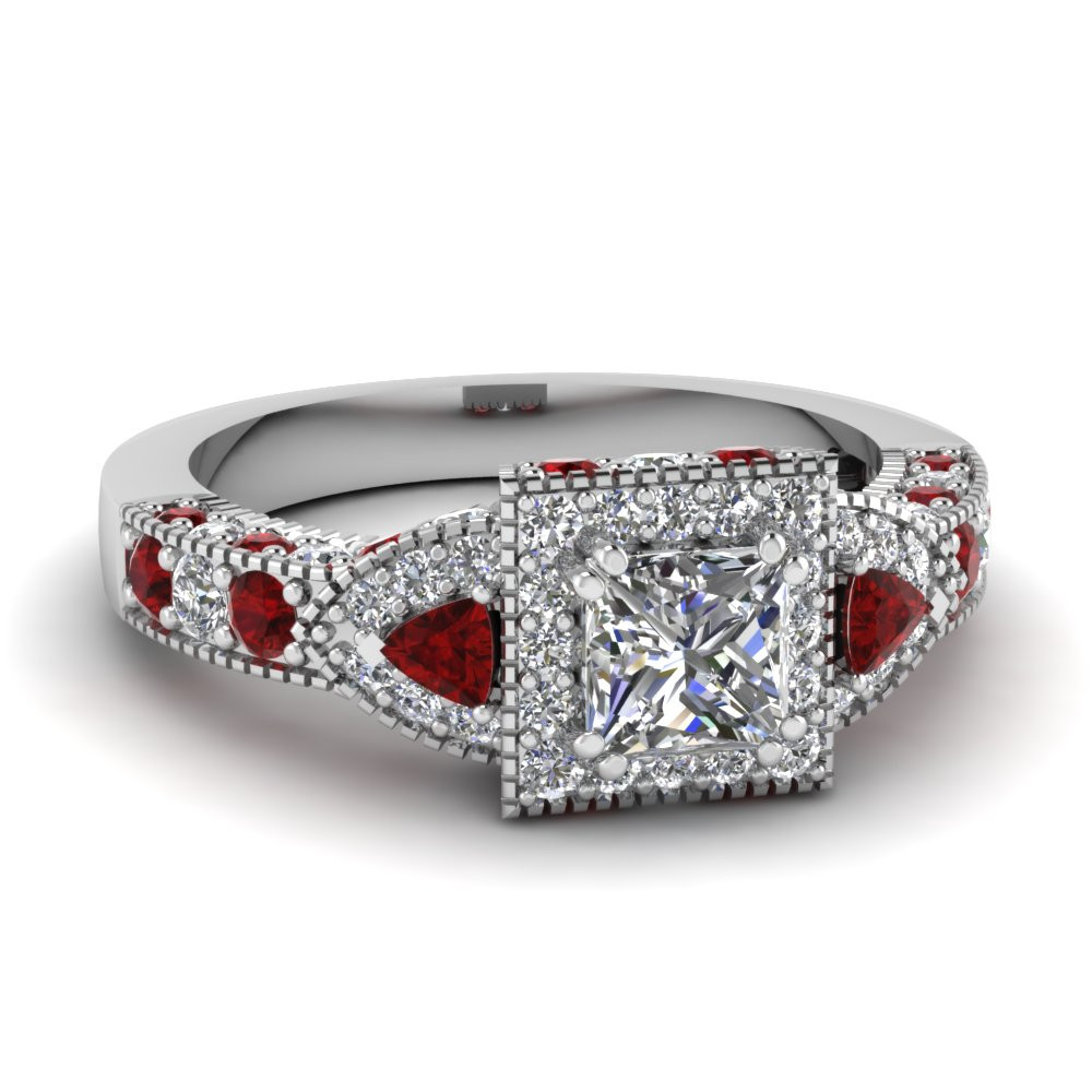 Red Diamond Engagement Ring
 Trillion Halo Princess Cut Diamond Engagement Ring With