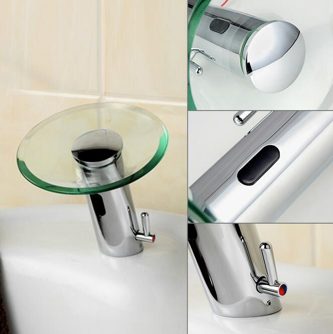 Sensor Bathroom Faucet
 Auto touchless glass waterfall faucet chrome sensor