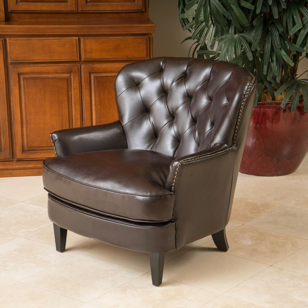 Side Chairs For Living Room
 Living Room Furniture Brown Tufted Leather Club Chair w