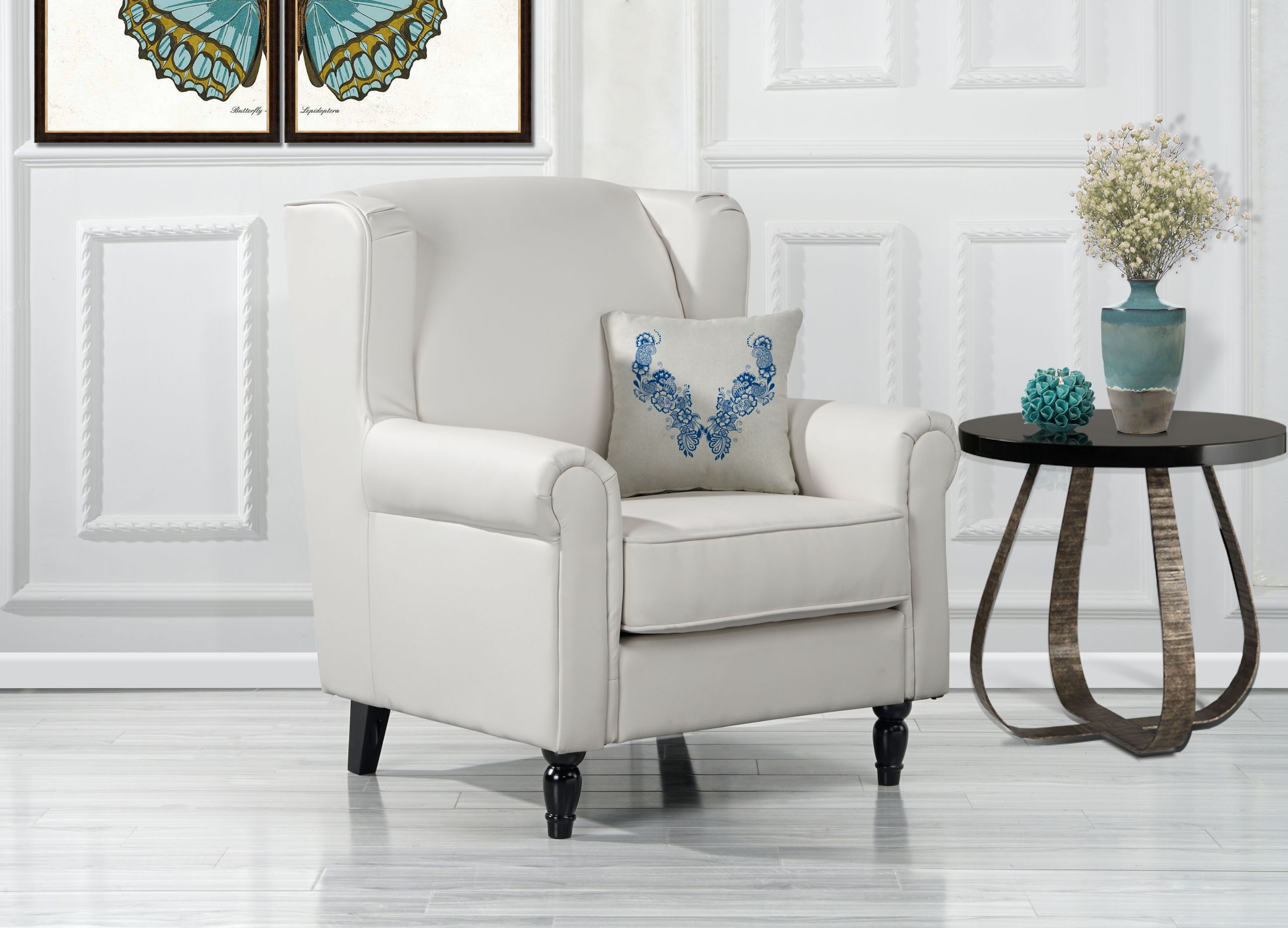 Side Chairs For Living Room
 Classic Scroll Arm Faux Leather Accent Chair Living Room