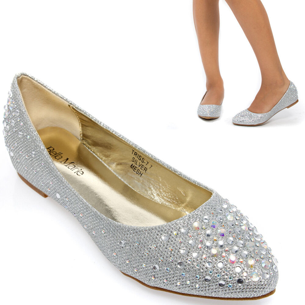 Silver Wedge Shoes For Wedding
 Silver Pointy Toe Crystal Wedding Bridal Low Wedge