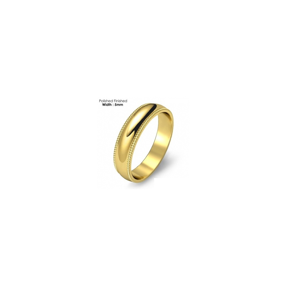 Solid Gold Wedding Bands
 Millgrain 5mm 9ct Solid Yellow Gold Wedding Ring
