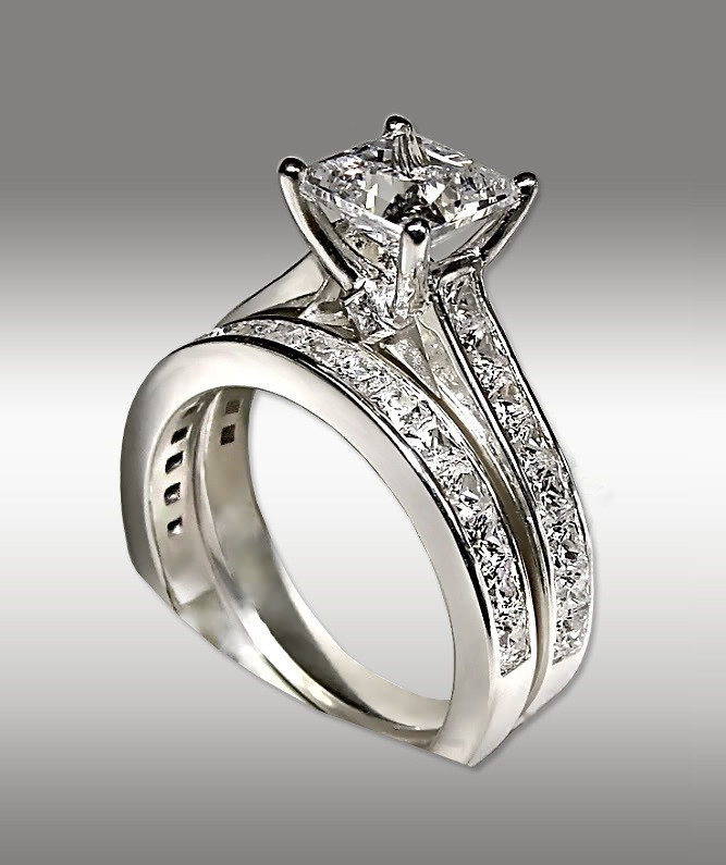 Solid Gold Wedding Bands
 3 72Ct Princess Cut Engagement Ring & Matching Wedding