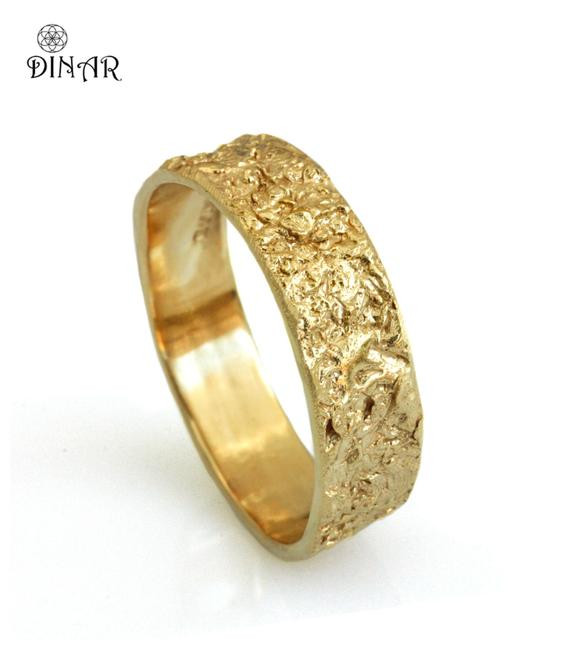 Solid Gold Wedding Bands
 14k solid gold wedding band Rustic 18k yellow gold ring 6mm
