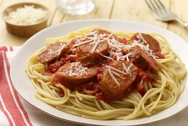 Spaghetti With Italian Sausage
 Spaghetti with Hot Italian Turkey Sausage