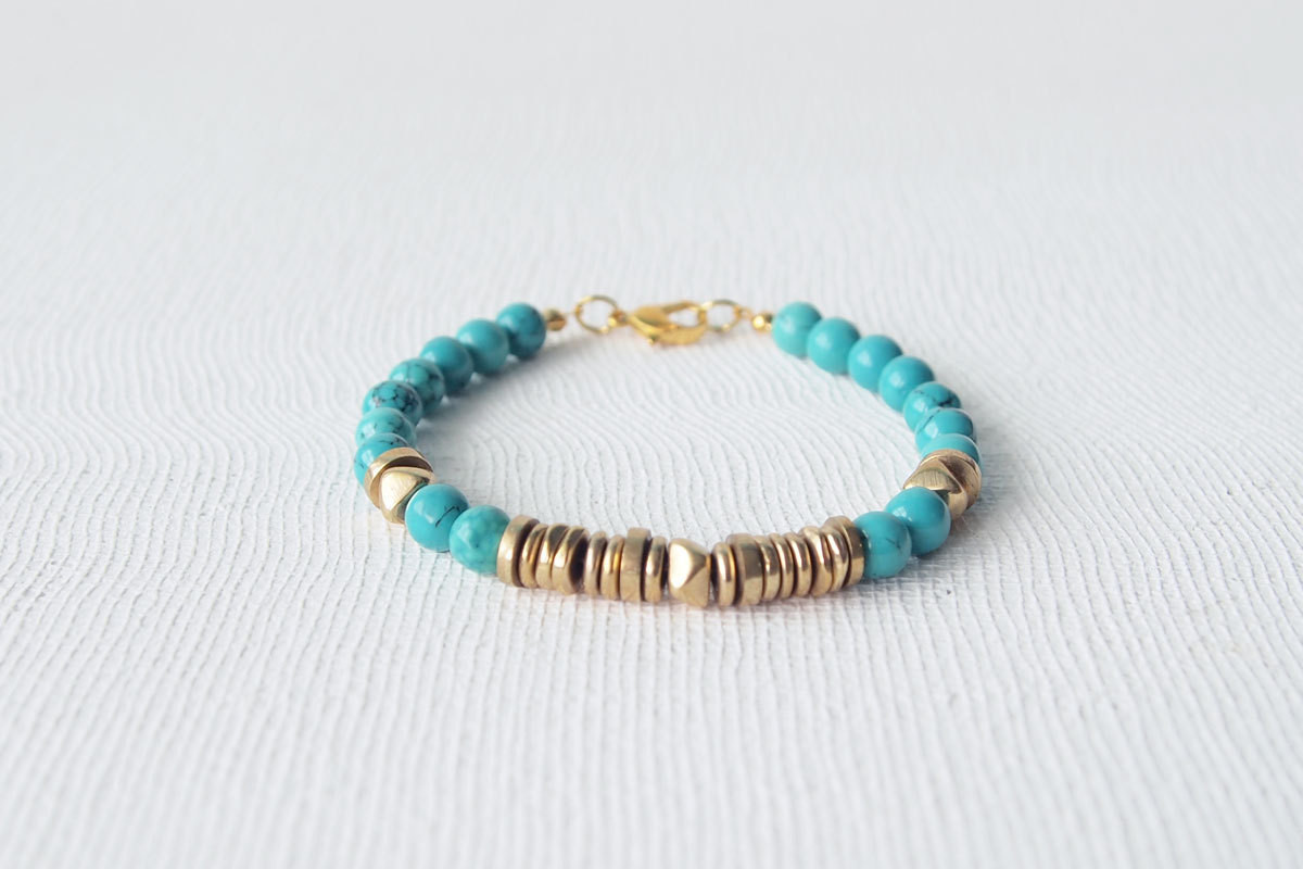 Summer Bracelet
 Stack Bracelet Summer Jewelry Turquoise with Mix Brass