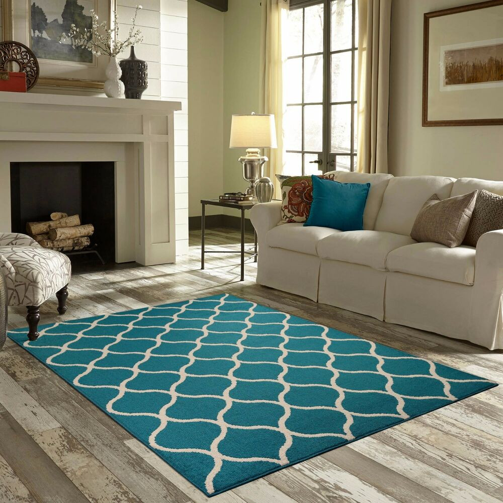 Teal Rugs For Living Room
 New Area Rug Teal Turquoise White Accent Carpet Floor Mat