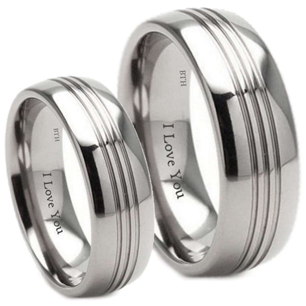 Titanium Wedding Band Sets
 His and Hers Matching Titanium 7mm Wedding Engagement Ring Set