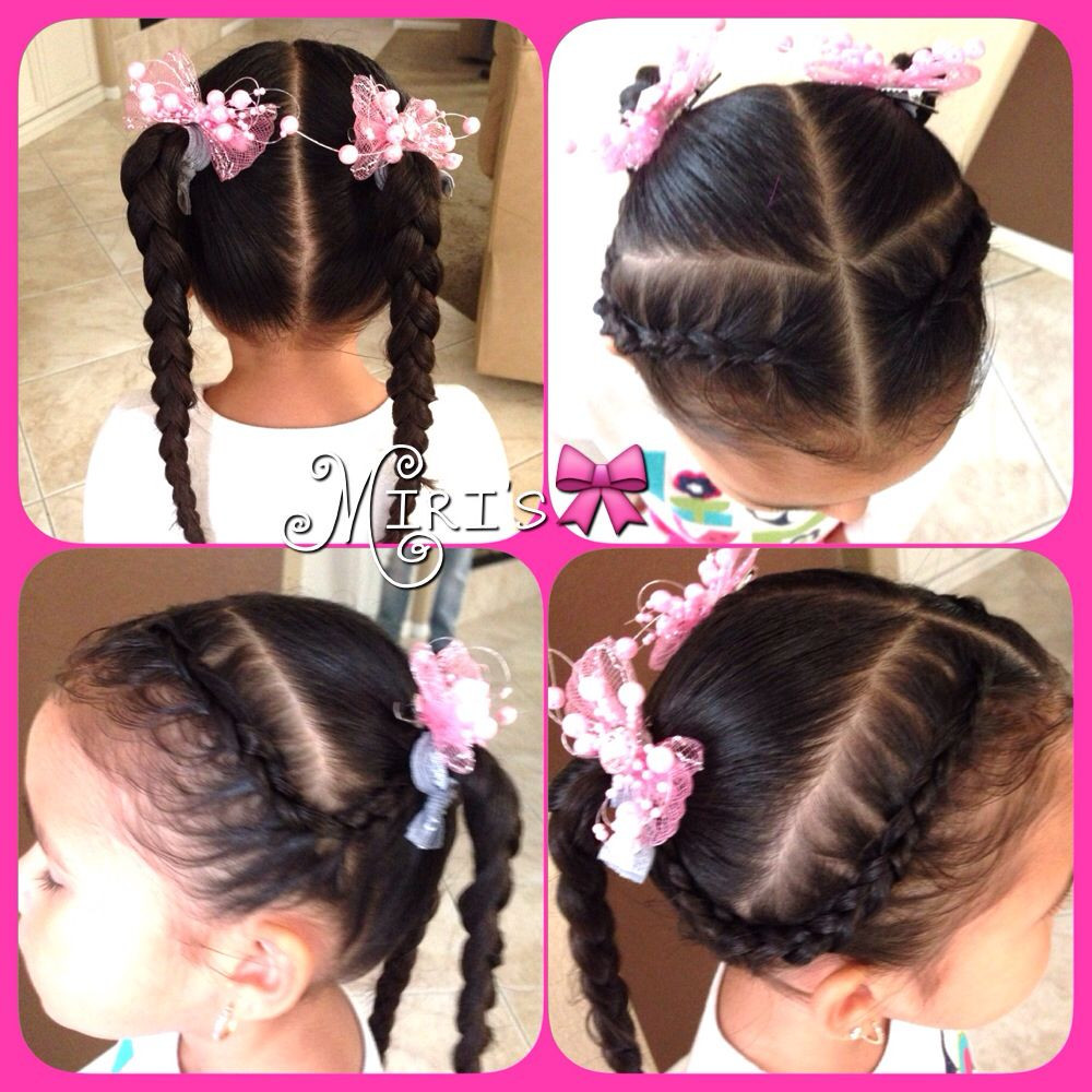 Two Little Girls Hairstyles
 Two braids and two ponytails hair style for little girls