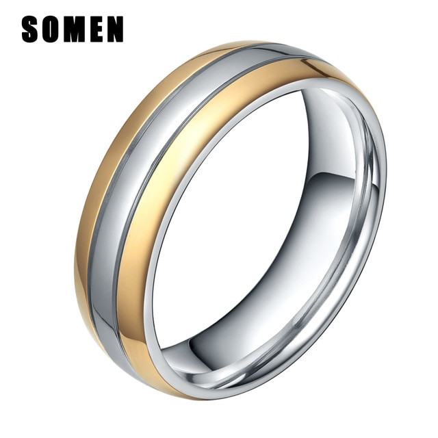 Two Tone Wedding Band
 6MM Silver Gold Color Titanium Ring Men Engagement Rings