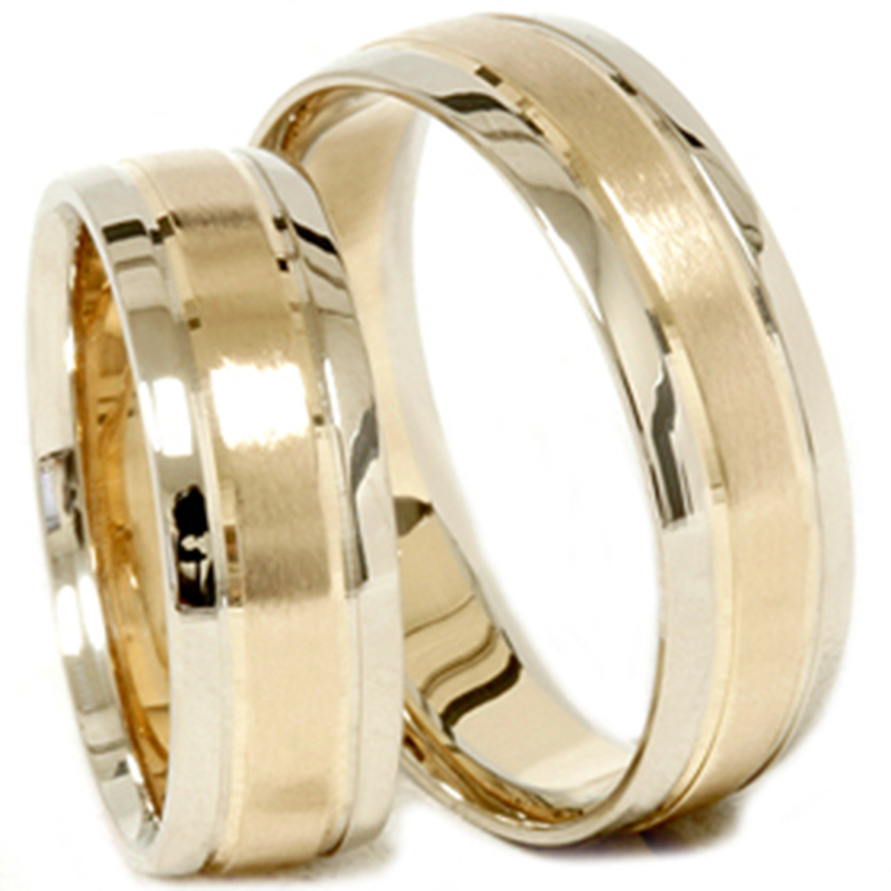 Two Tone Wedding Band
 Gold Matching His Hers Two Tone Wedding Ring Band Set