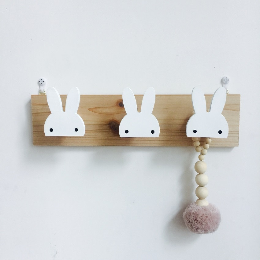 Wall Hooks For Kids Room
 Cute wooden bunny hook rail for kids room wall decorate