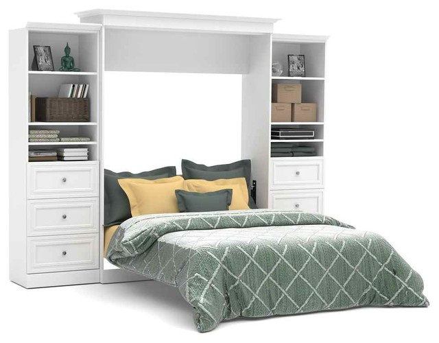 Wall Unit Bedroom Sets
 Queen Wall Bed and Storage Units with Drawers in White