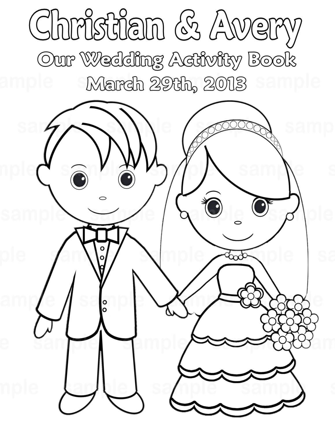Wedding Color Pages
 Printable Personalized Wedding coloring activity by
