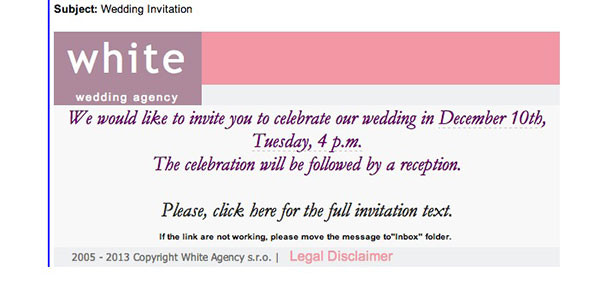 Wedding Email Invitations
 Wedding Invitation Malware Emails