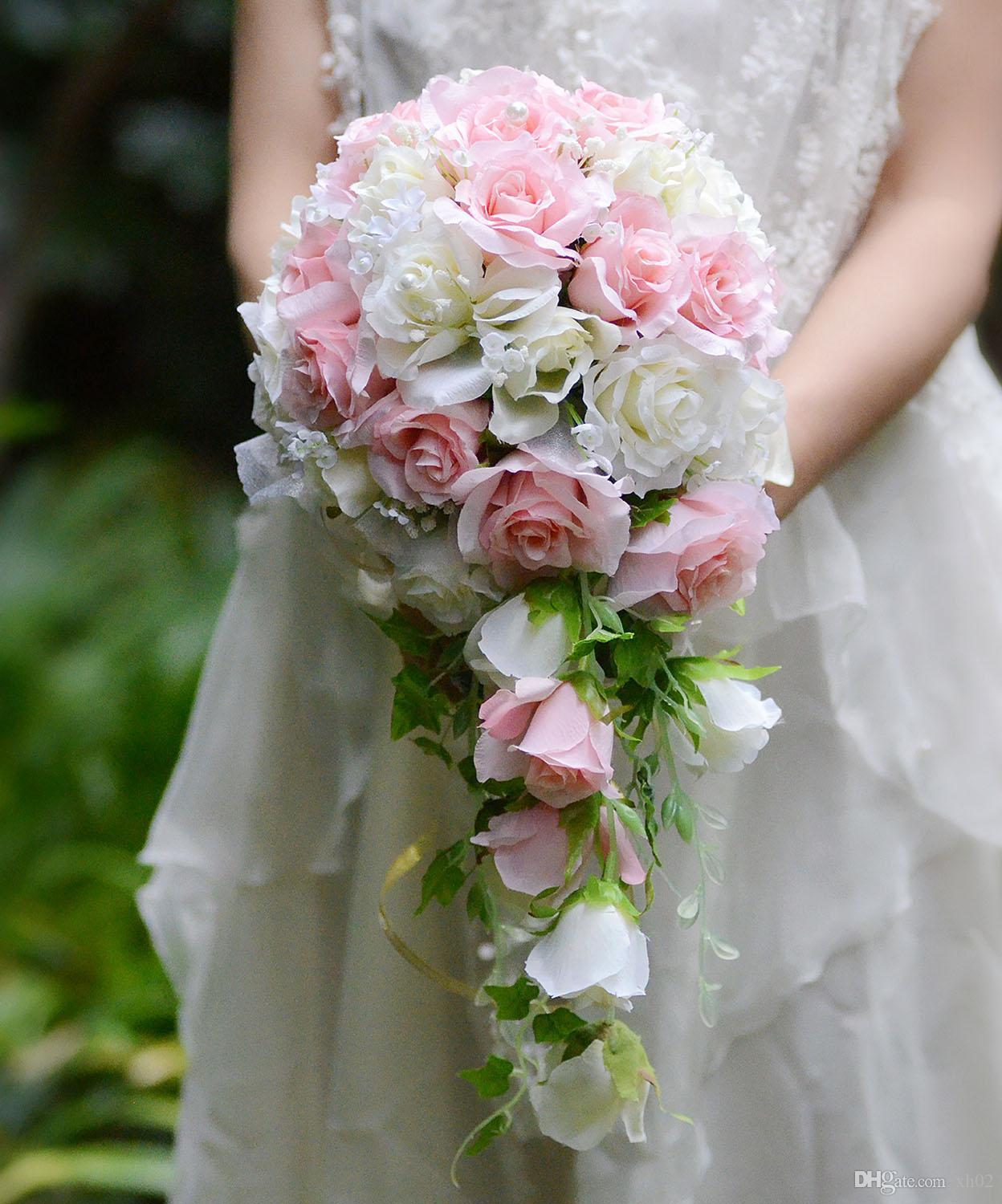 Wedding Flower Arrangements Online
 2018 Pink Blue Purple Waterfall Bouquet Bridal Flowers