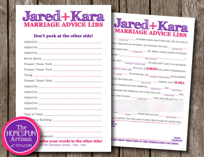Wedding Mad Libs Guest Book
 Wedding Guest Book Mad Libs Marriage Advice by