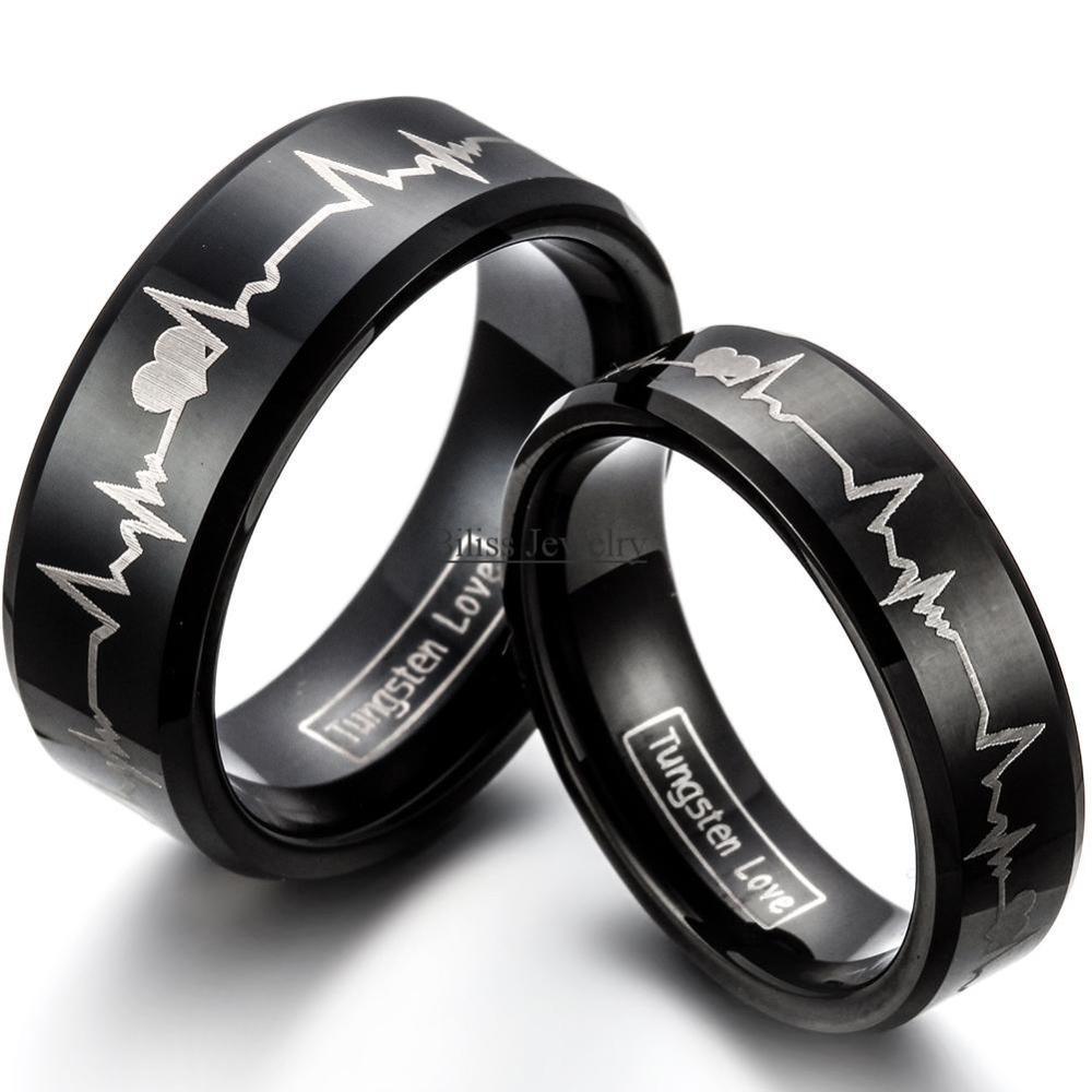 Wedding Rings Black
 Fashion Black Tungsten Carbide Ring With Laser Engraved