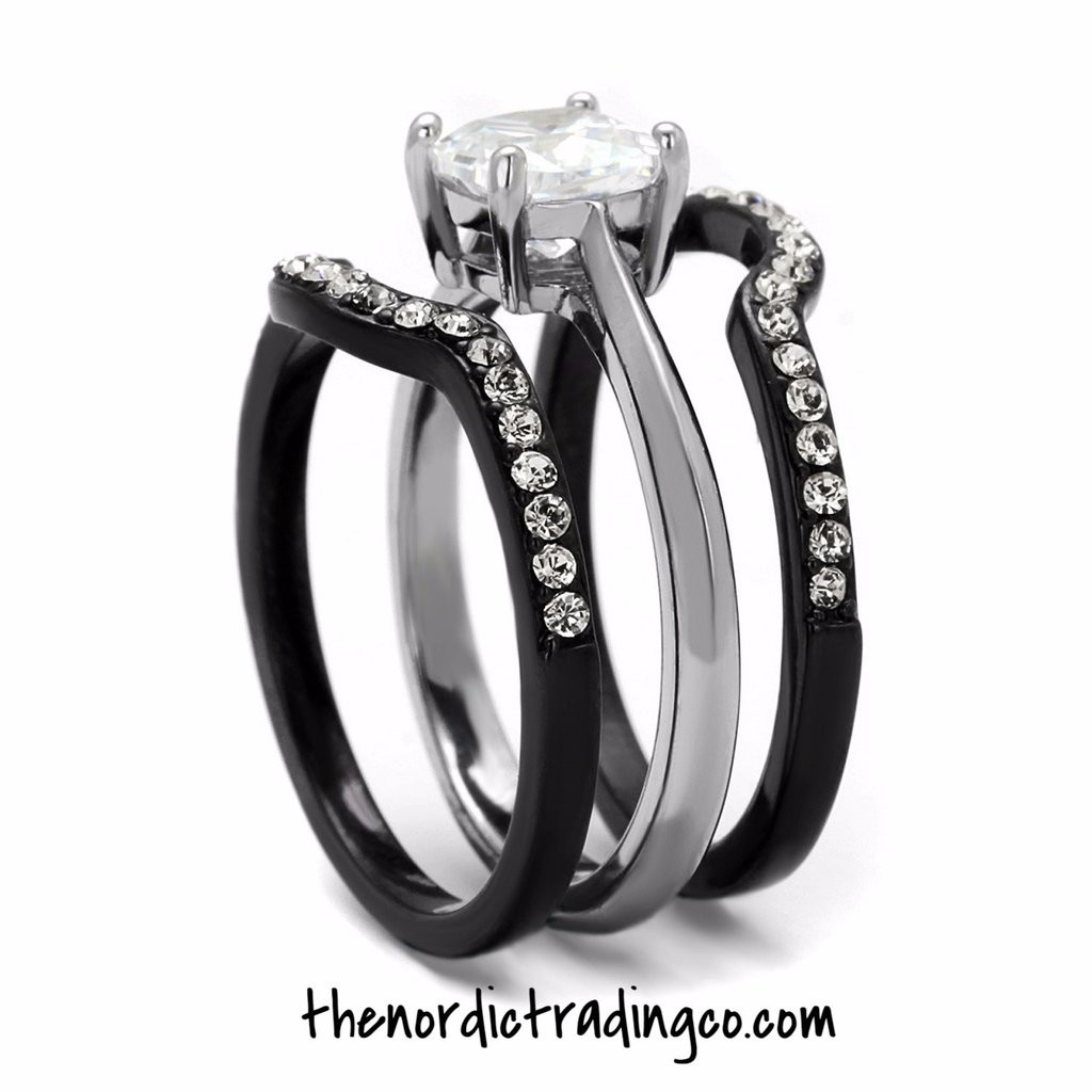 Wedding Rings Black
 His & Hers Engagement & Wedding Ring Set Black Silver
