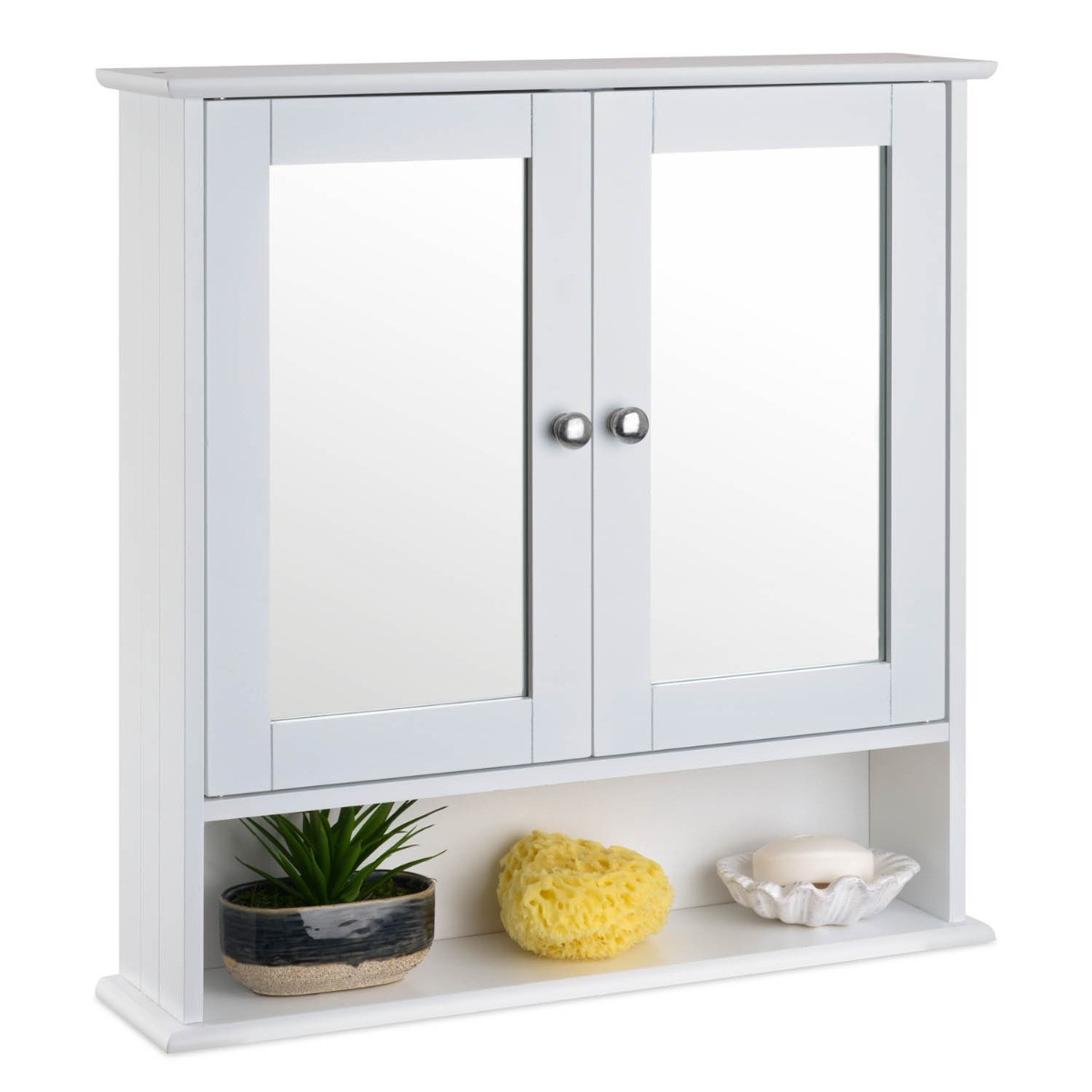 White Bathroom Wall Shelf
 Bathroom Mirrored Cabinet White Wooden Double Wall Mounted