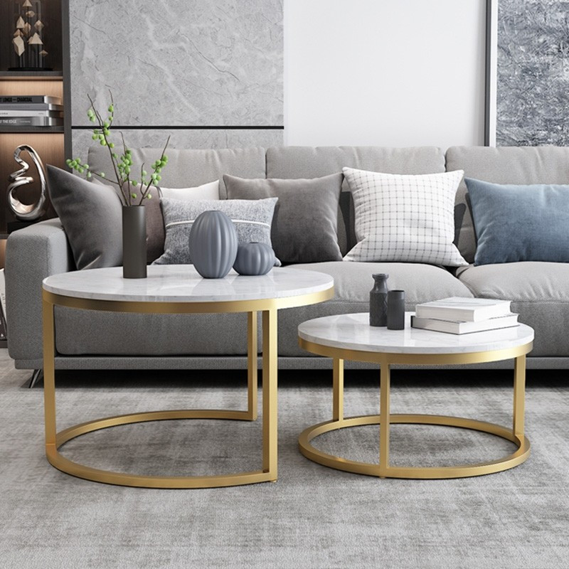 White Living Room Table Sets
 Nordic Style Coffee Table Gold Metal & White Marble Living