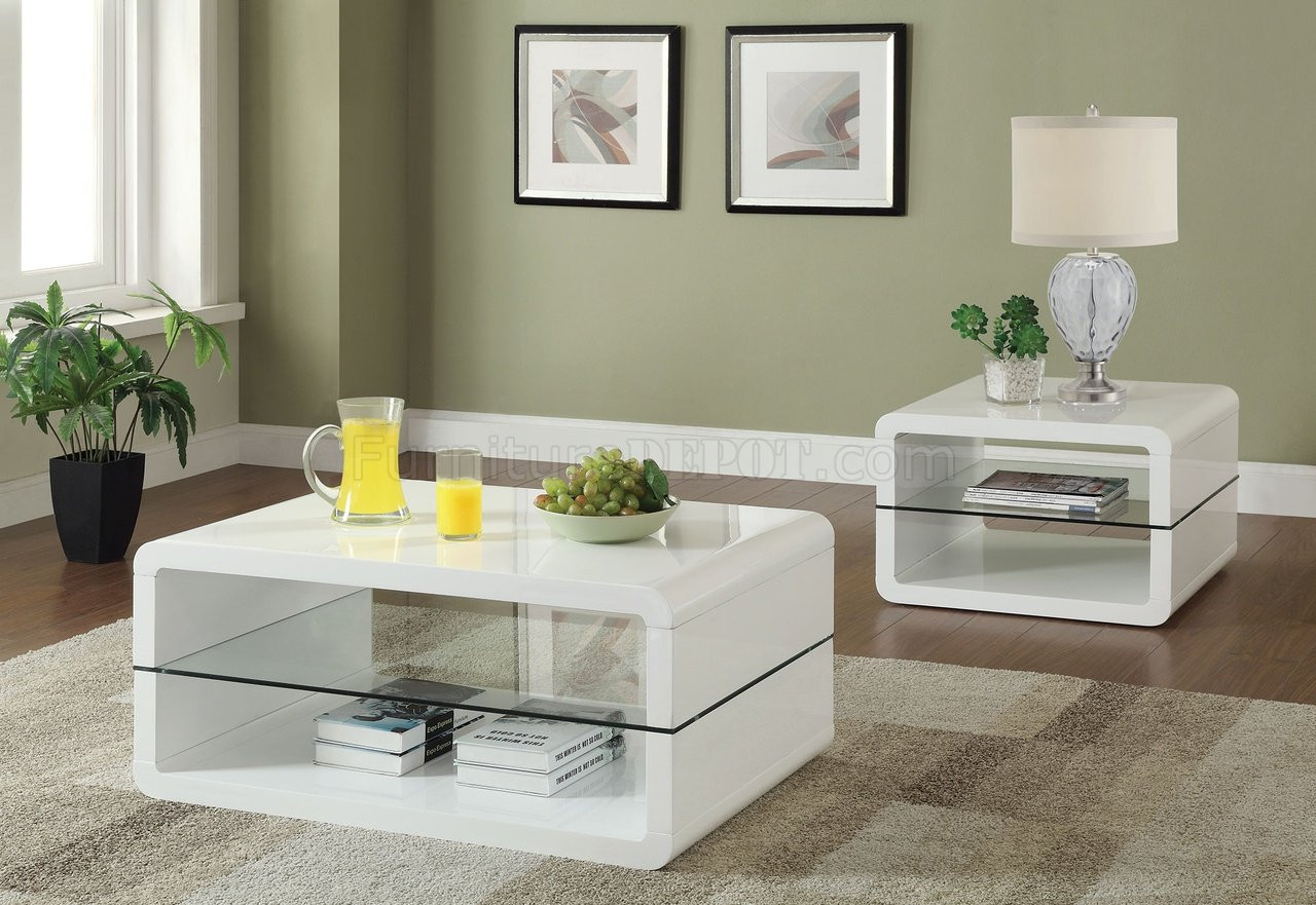 White Living Room Table Sets
 Coffee Table 3Pc Set in Glossy White by Coaster
