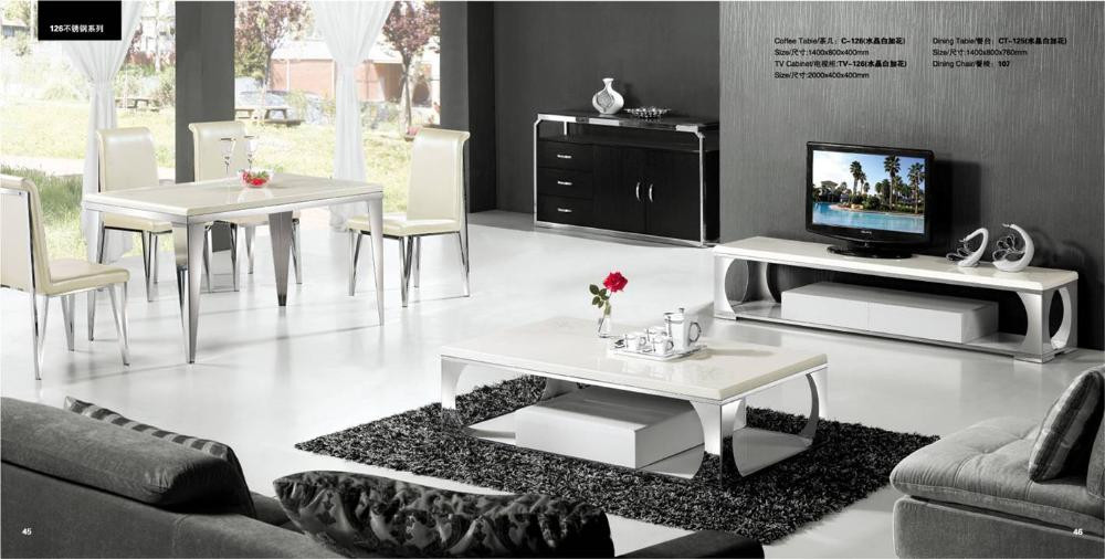White Living Room Table Sets
 Modern White Marble and Stainless Steel 3 Piece Furniture