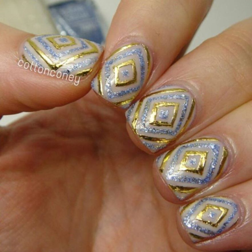 White Nails With Gold Glitter
 Glitter Nails