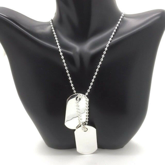 Women's Dog Tag Necklace
 New 925 Sterling Silver Double Dog Tag Military Pendant