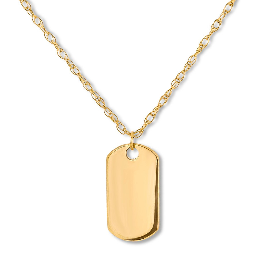 Women's Dog Tag Necklace
 Dog Tag Necklace 14K Yellow Gold 16" Adjustable