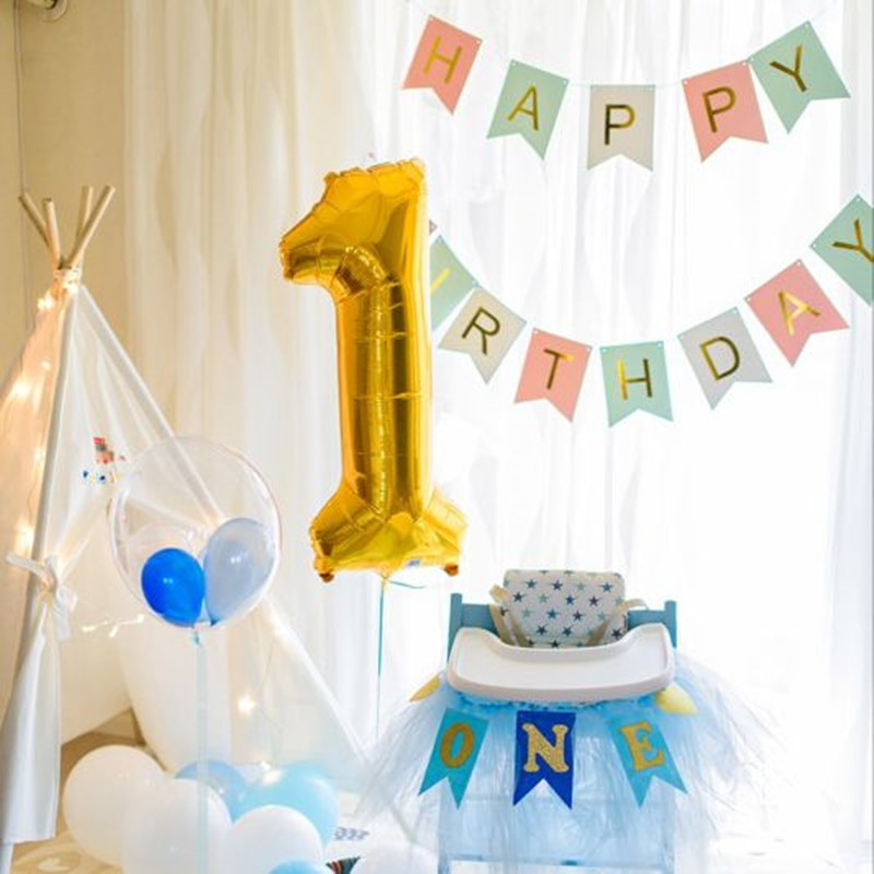 1 Year Old Boy Birthday Party Ideas
 Baby Boy First Birthday Party Baby Chair Flag 1st Banner