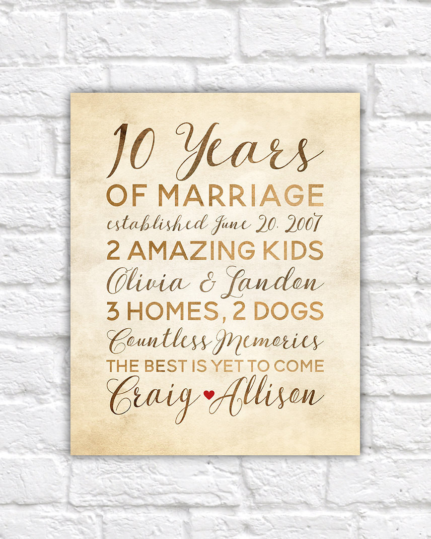 10 Year Anniversary Gift Ideas For Couple
 10 Year Anniversary Gift Wedding Anniversary Decor Rustic