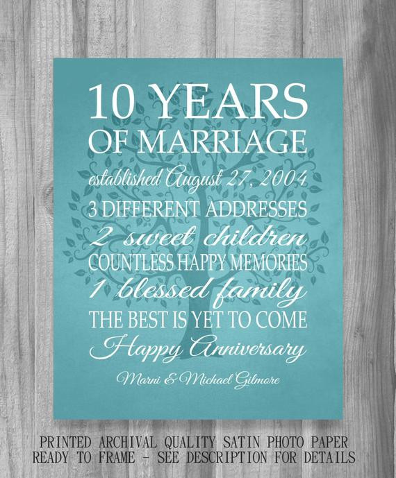 10 Year Wedding Anniversary Gift Ideas For Couple
 10 Year Anniversary Gift Print Wedding Anniversary