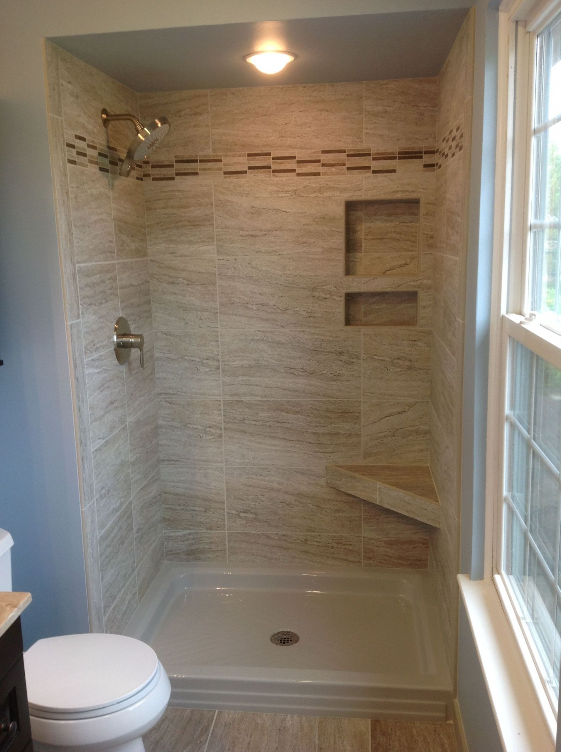 12X24 Tile In Small Bathroom
 Marazzi Silk Elegant 12x24" tiles in a 34x48" shower space