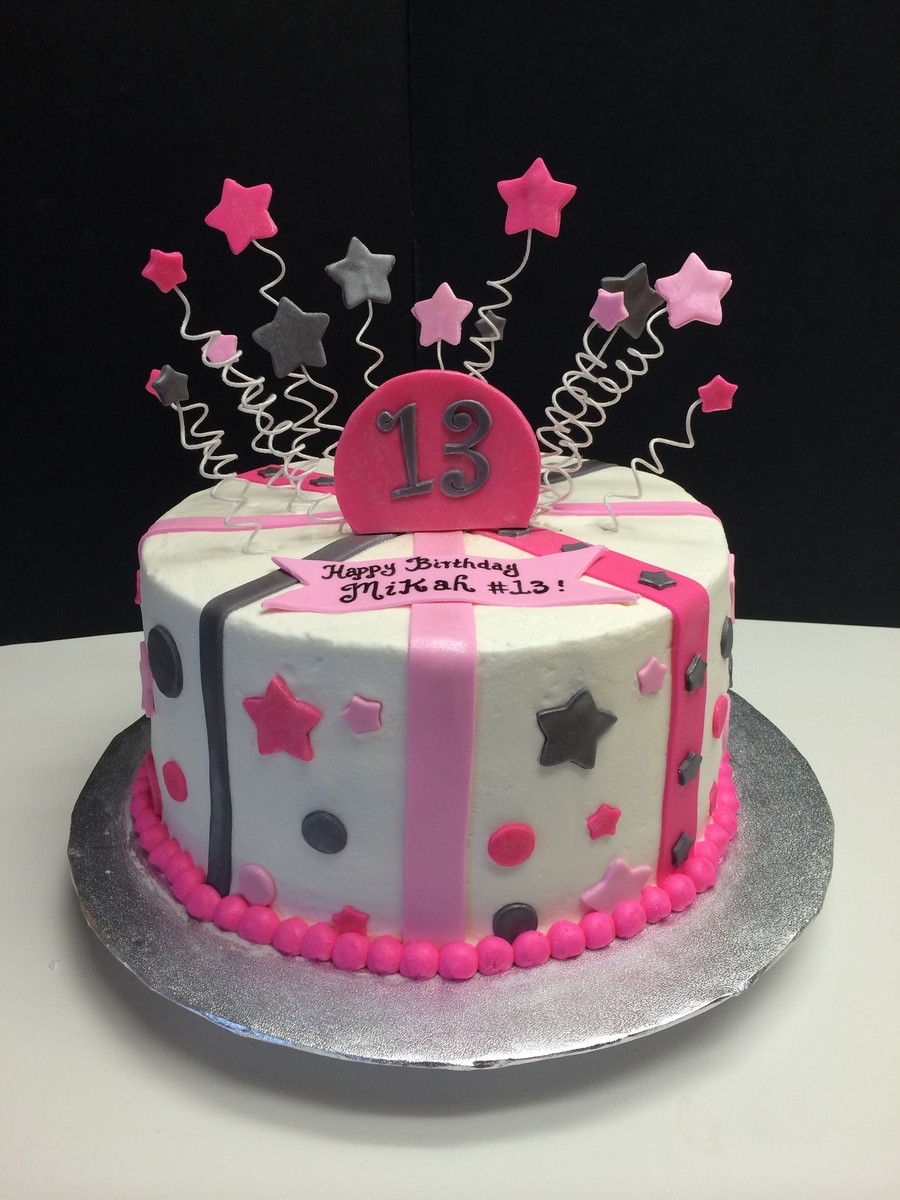 13 Birthday Cake
 13Th Birthday Cake With Stars Stripes And Polka Dots