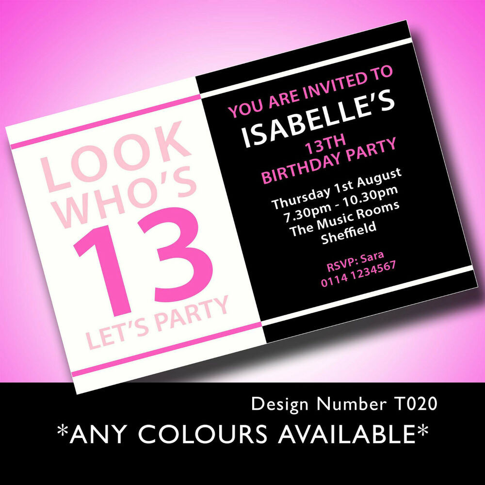 13th Birthday Invitations
 Personalised BOYS & GIRLS Teenager 13th Birthday Party